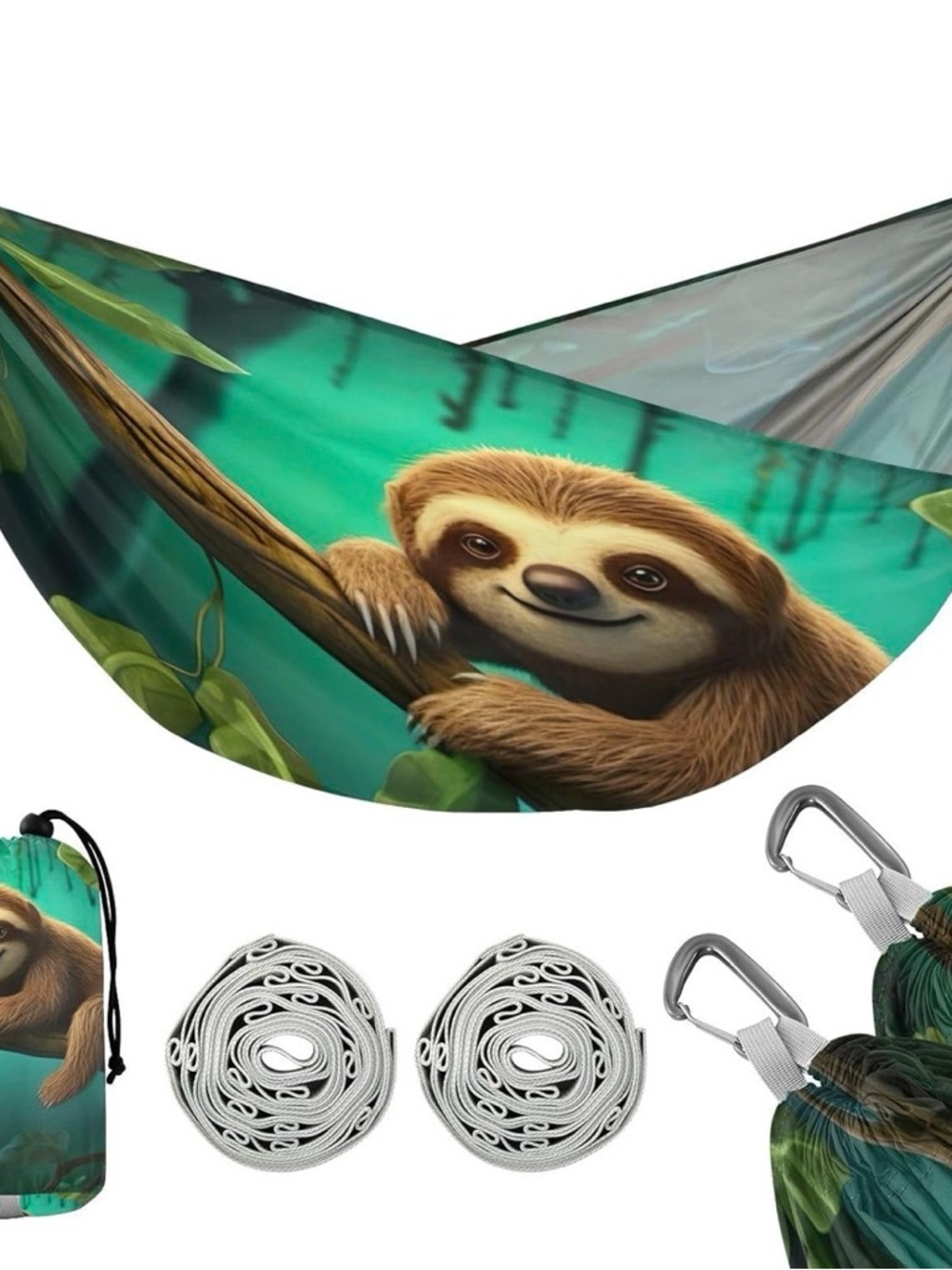 Sloth Print Camping Hammock in Teal Green